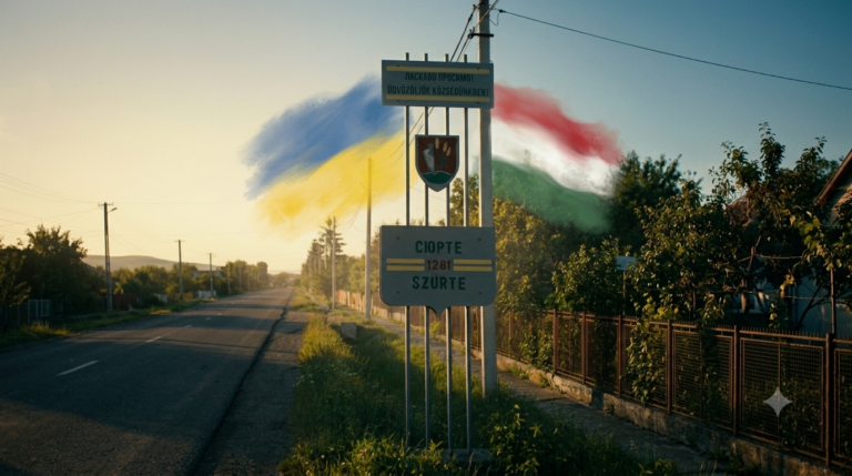 Знак в’їзду с. Сюрте. Згенеровано ШІ на основі реального фото