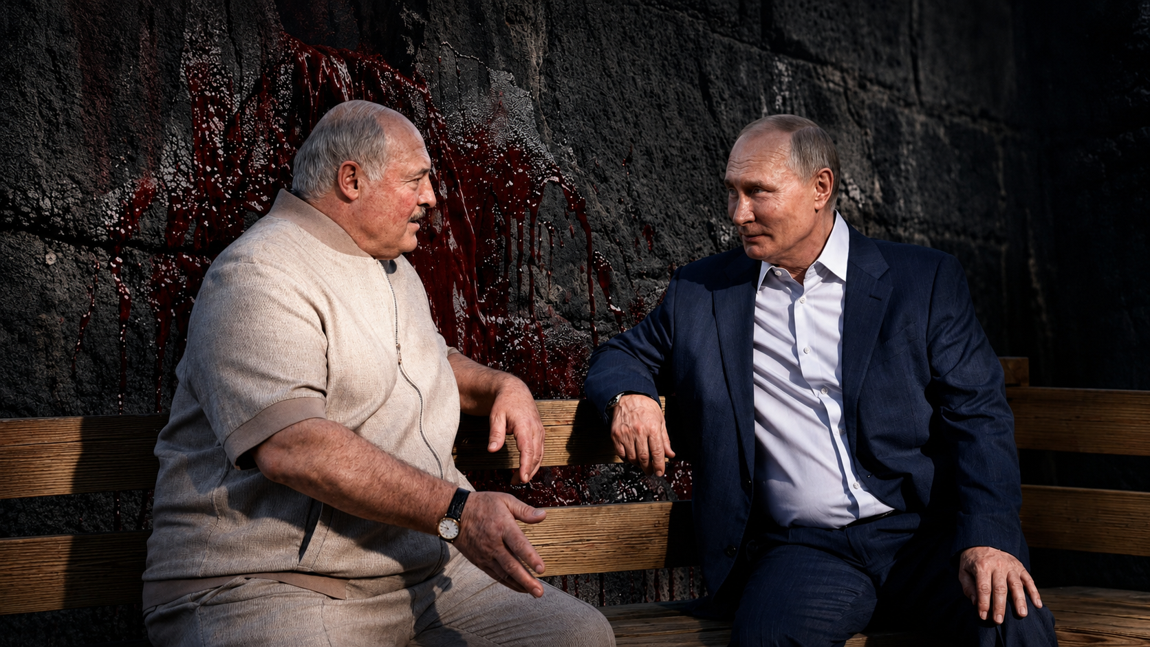 Колаж, згенерований штучним інтелектом — Владімір Путін та Олександр Лукашенко в резиденції «Валдай».