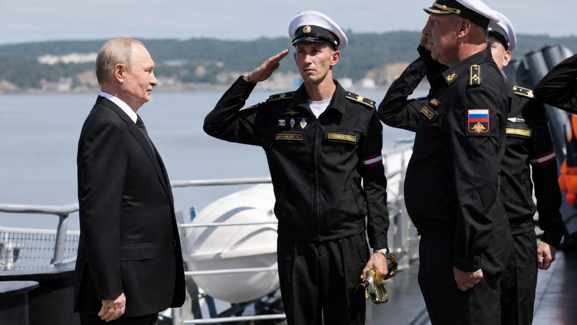Володимир Путін на борту ракетного крейсера «Варяг» під час навчань Тихоокеанського флоту, 12 серпня 2026 року. Фото: kremlin.ru / Пресслужба президента РФ.