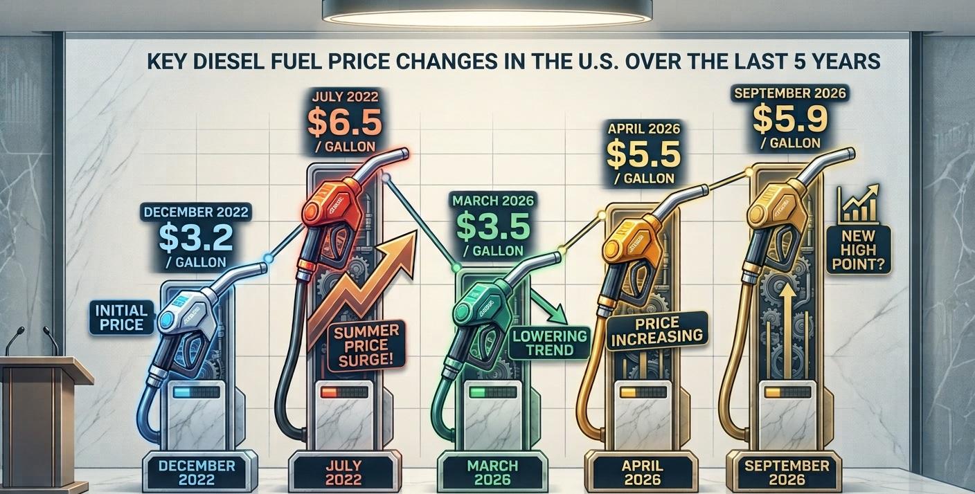 Основные изменения стоимости дизельного топлива в США за 5 лет. Инфографика создана с помощью ИИ.
